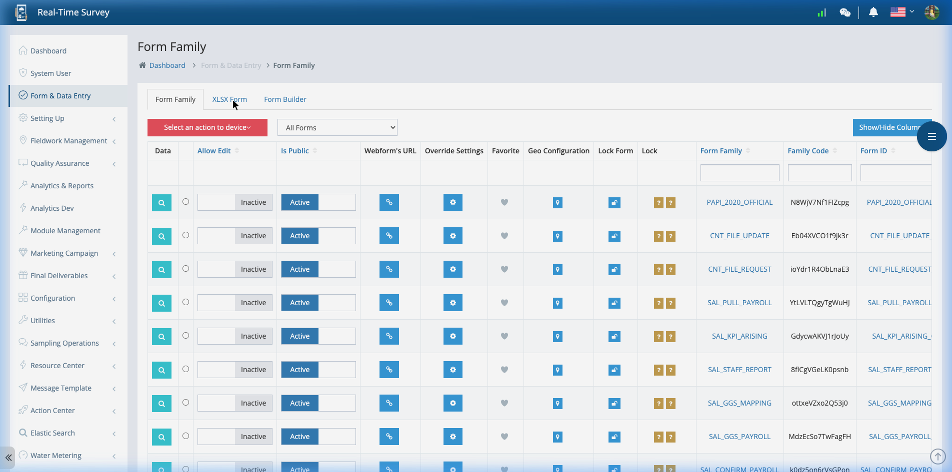 Form Management Interface