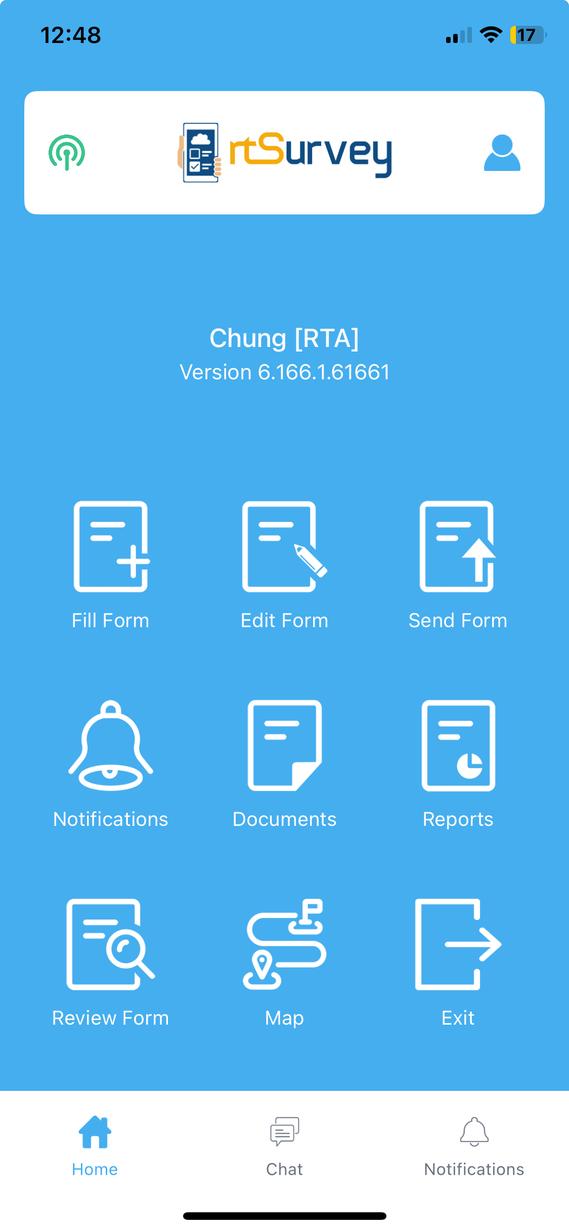 rtSurvey home screen